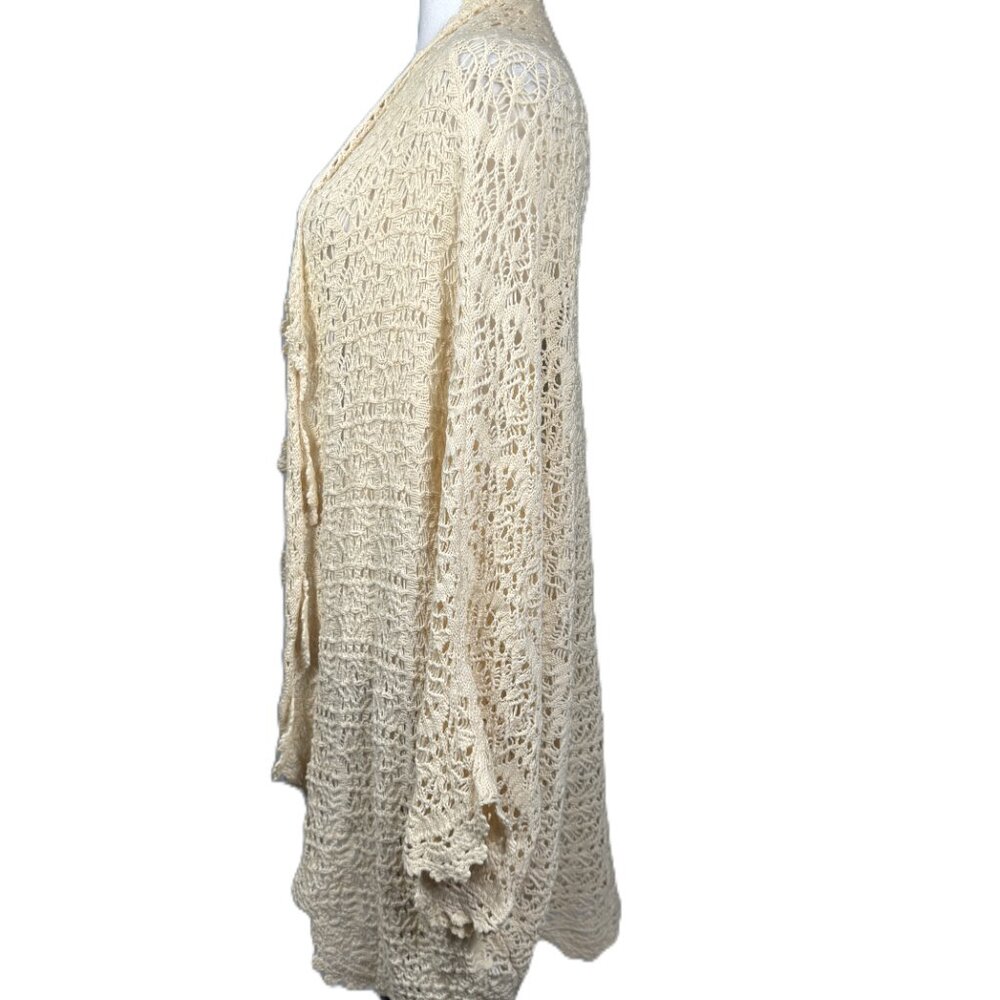 MODA International Cream Crochet Cardigan Waterfall Drape and Open Front OneSize - Picture 5 of 5